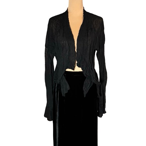 All Saints Black Cardigan SZ M Crinkle Metallic Goth Contemporary Minimalist - Picture 13 of 14